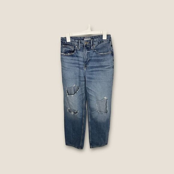 Good American High Rise Straight Leg Blue Wash Distressed Jeans Size 6 - Picture 1 of 5